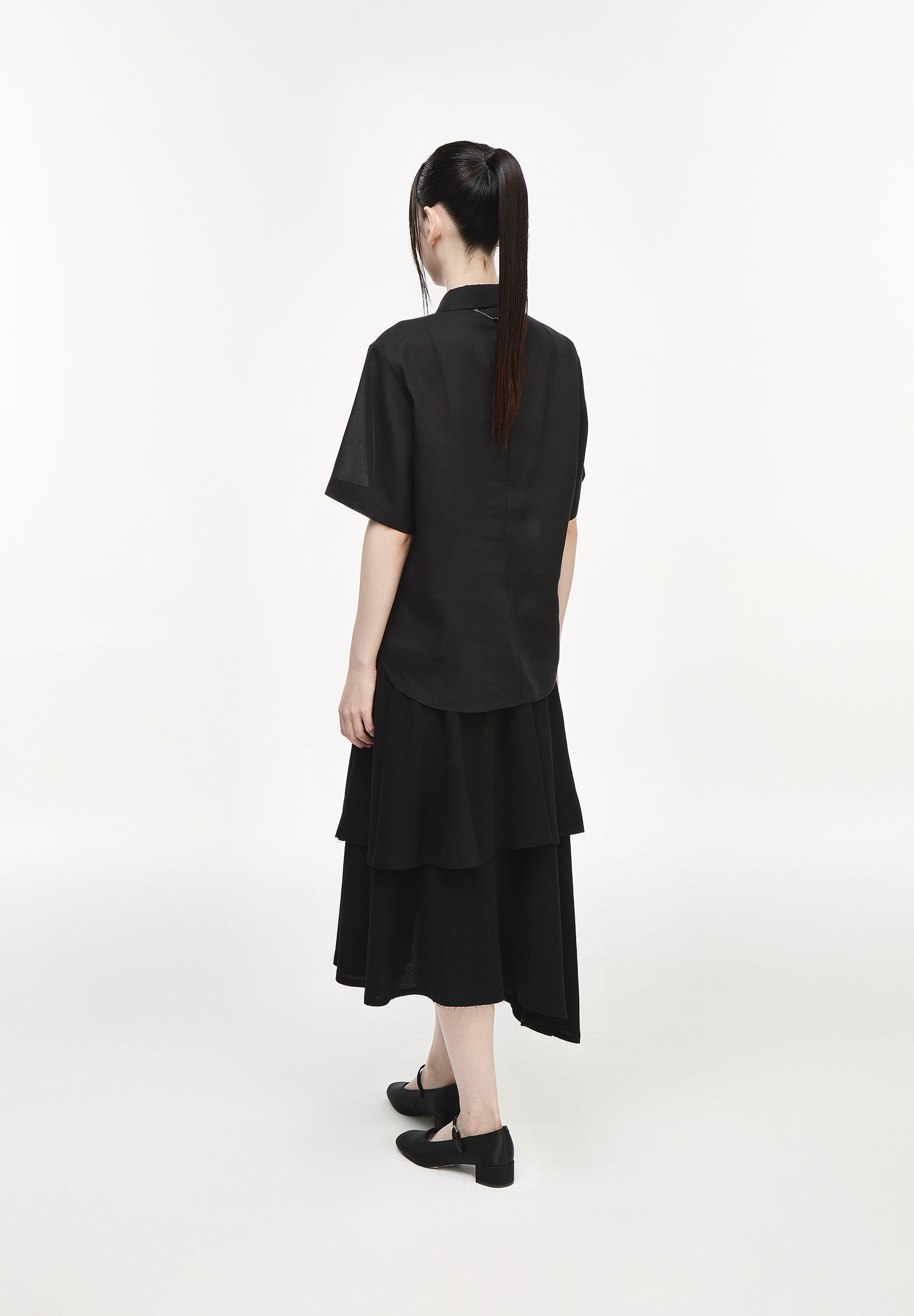 ASYMMETRIC DRAPE HALF SHIRT