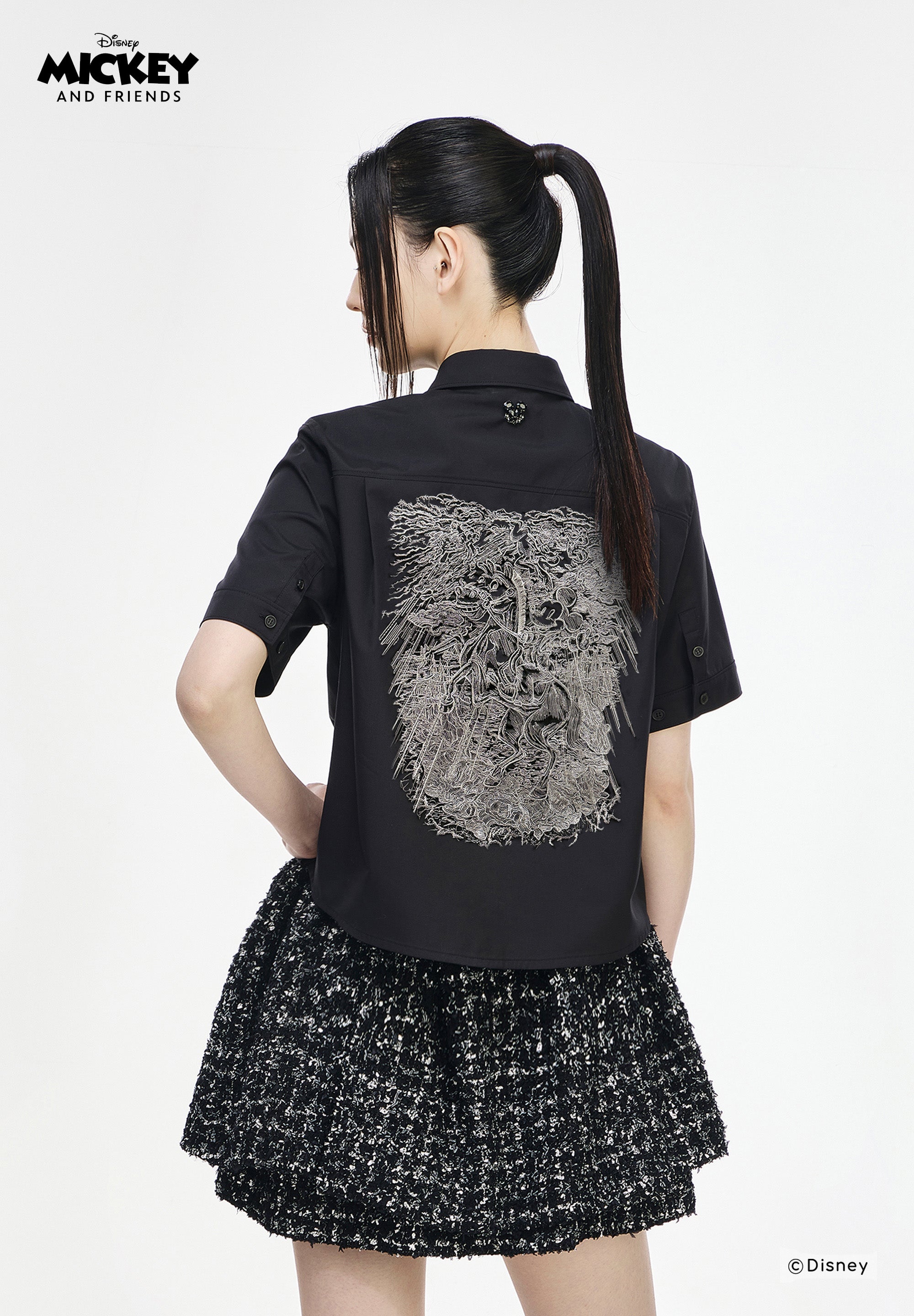 NIGHT MICKEY EMBROIDERED JEWELED SHIRT