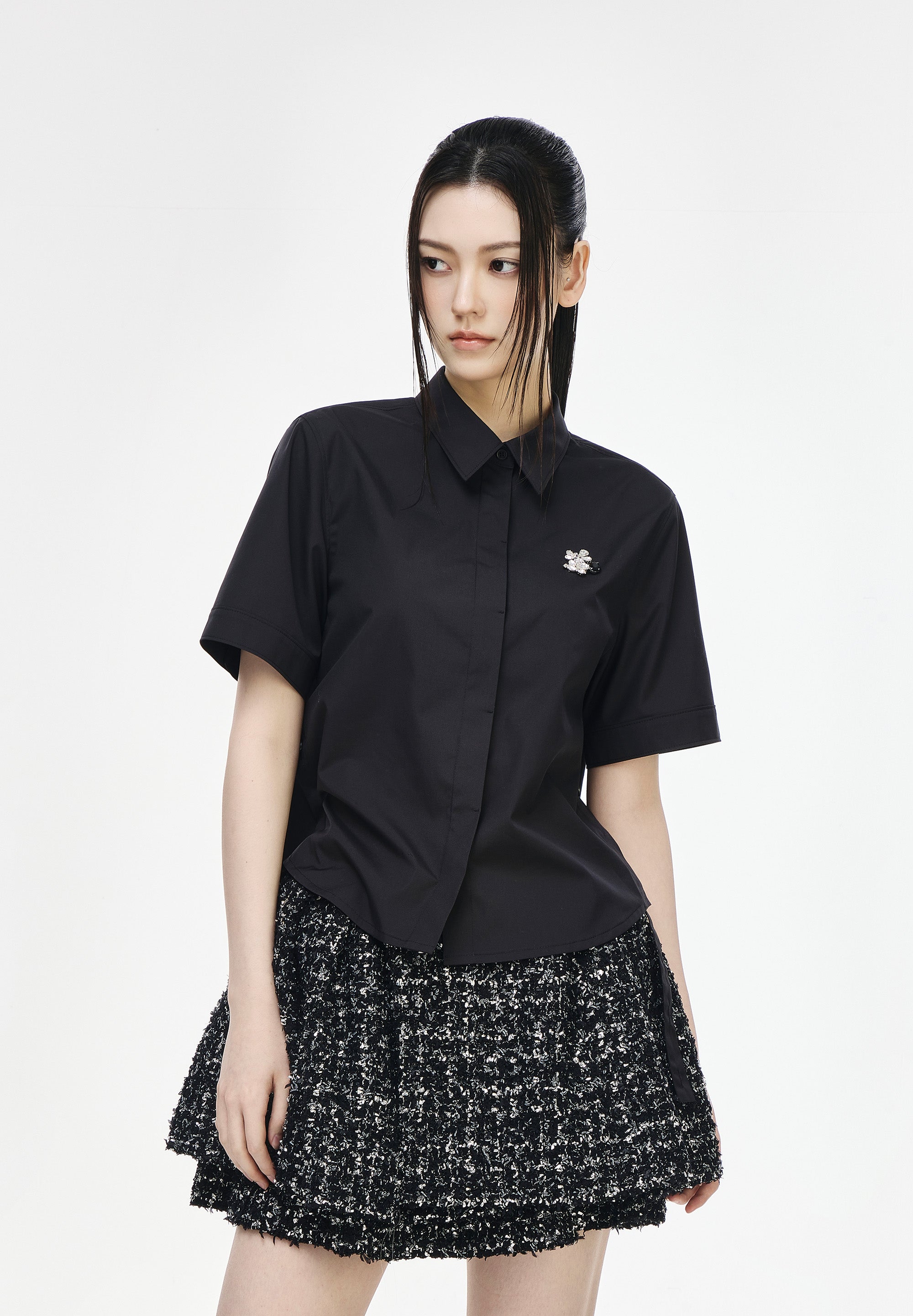 NIGHT MICKEY EMBROIDERED JEWELED SHIRT