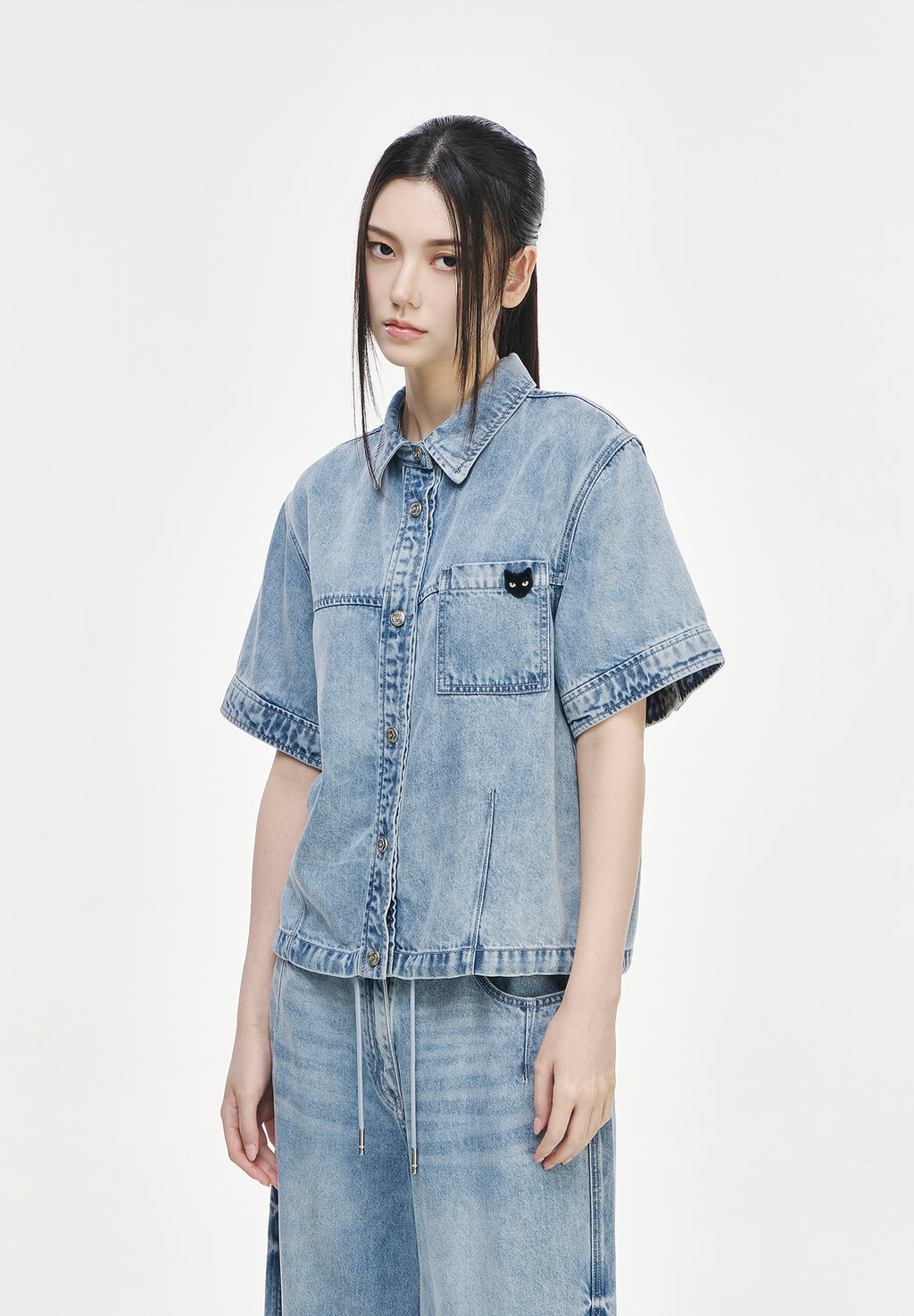 PANTHER DENIM STRING HALF SHIRT