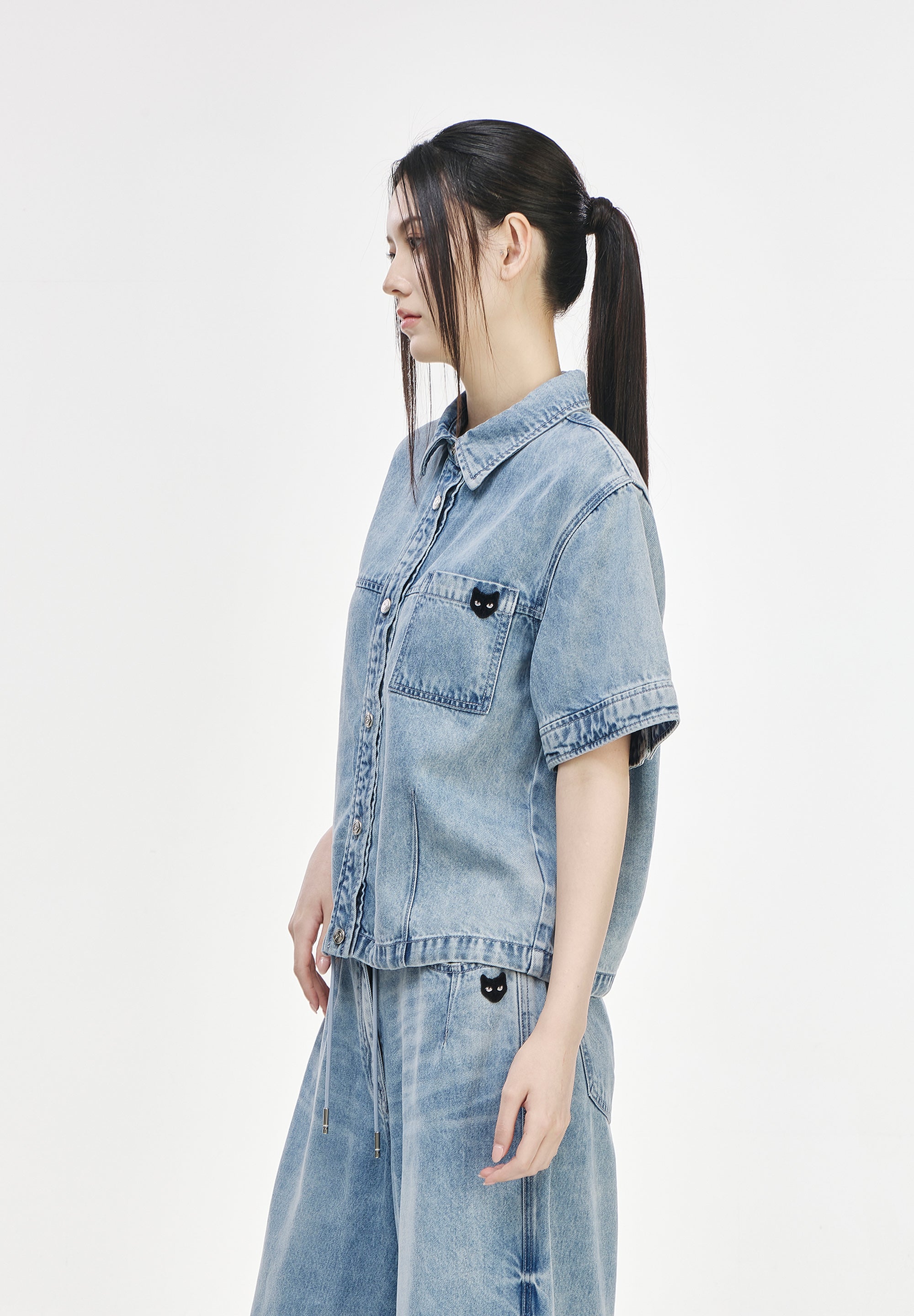 PANTHER DENIM STRING HALF SHIRT
