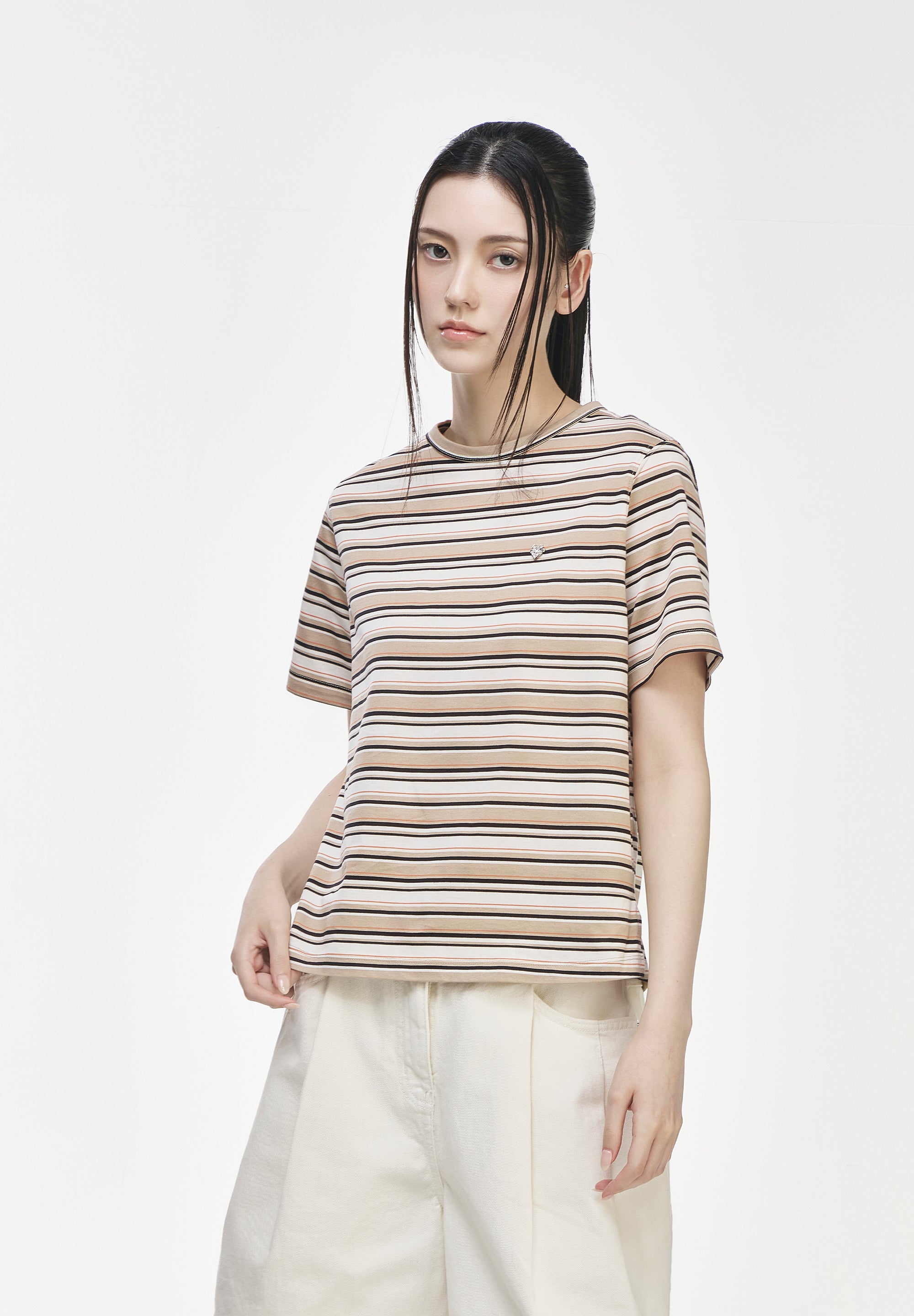 HEART STONE SLIM STRIPE T SHIRT