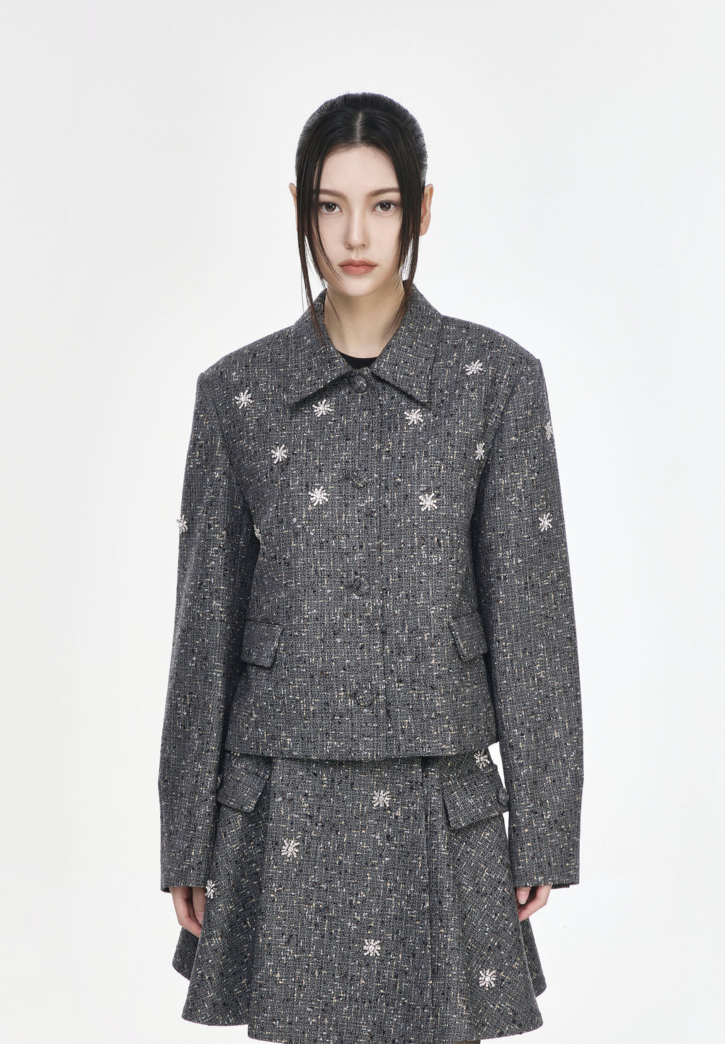 JACQUARD JEWELED JACKET