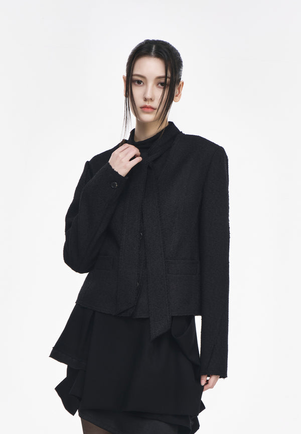 VESTE EN TWEED CÔTELÉ DÉCOUPE PROFONDE
