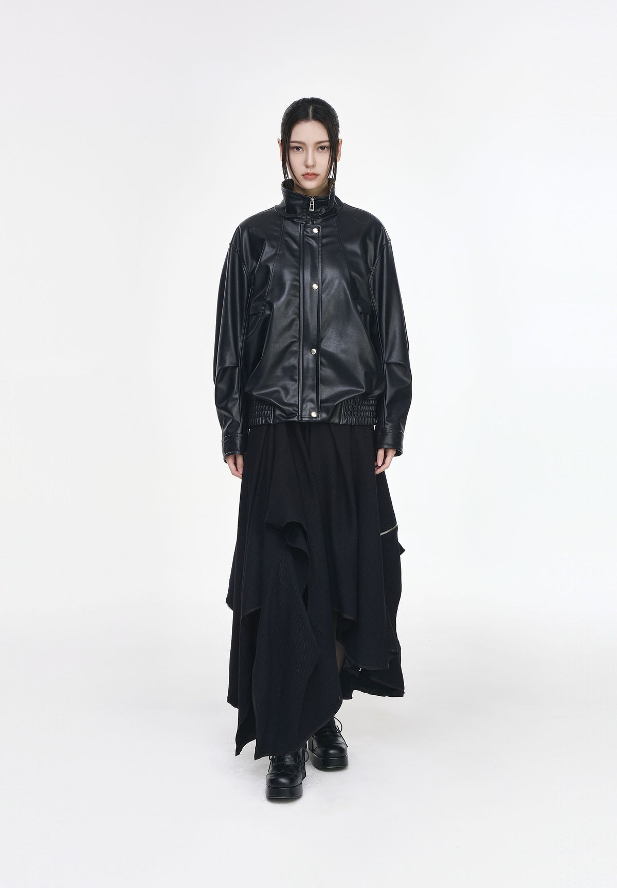 CURVED VOLUME LEATHER JUMPER