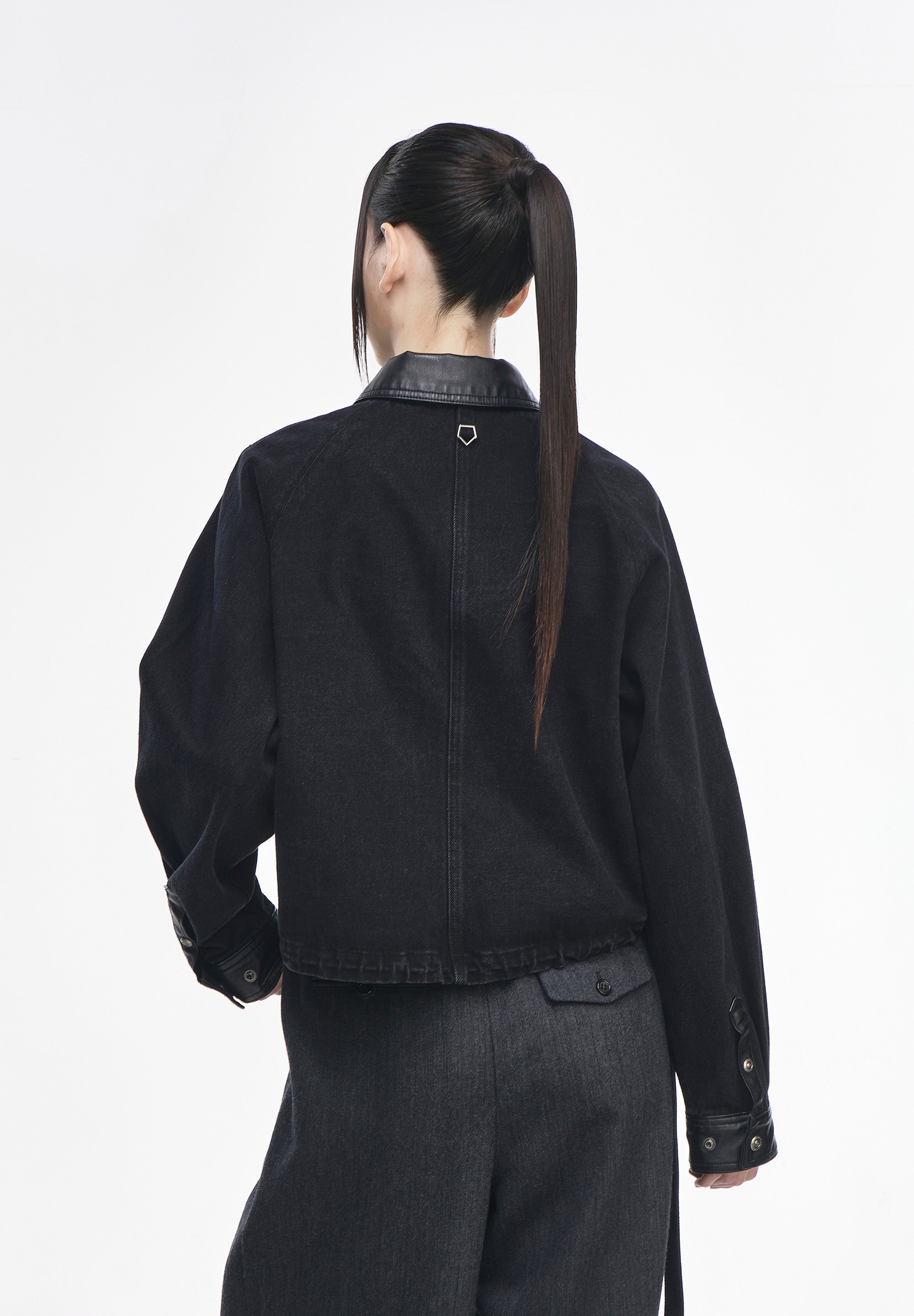 CROP DENIM ZIP UP