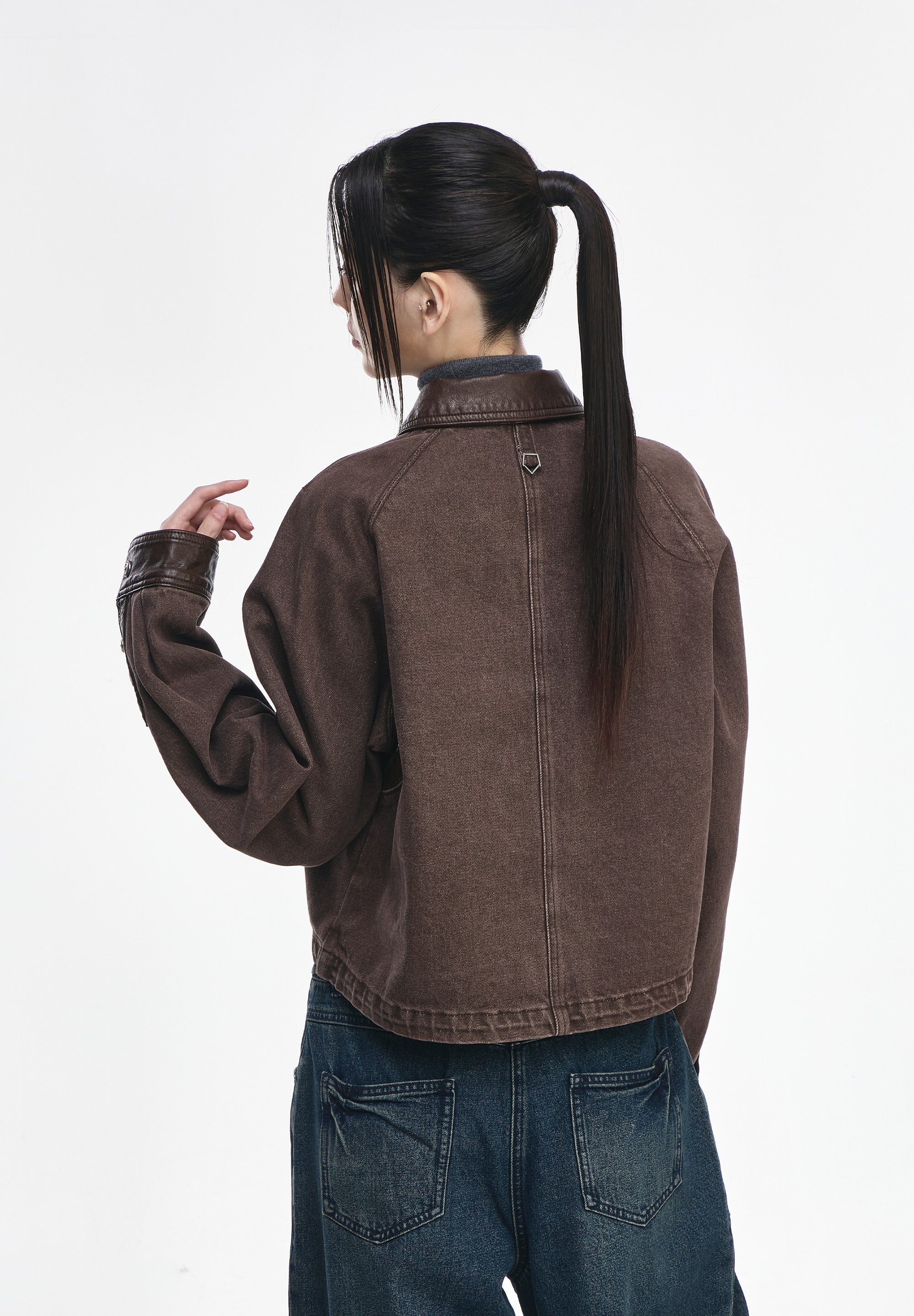 CROP DENIM ZIP UP