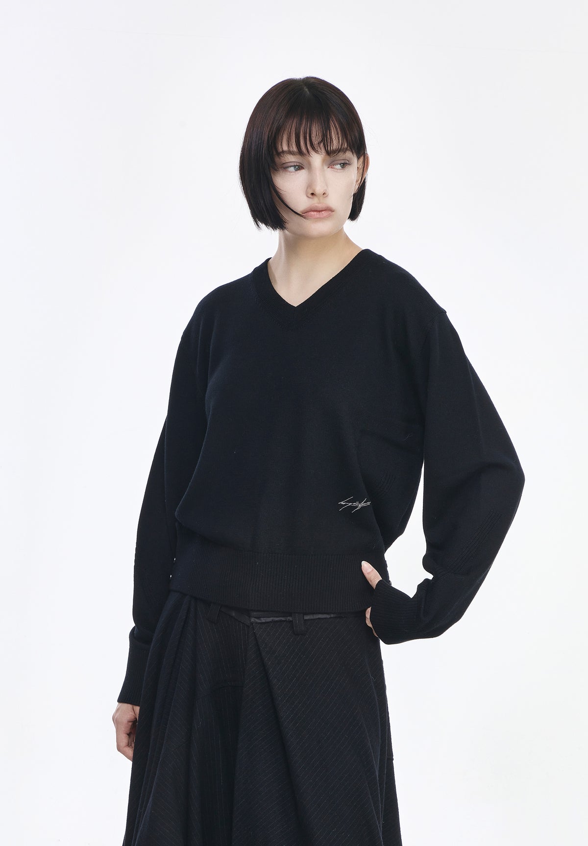 CRESCENT EMBROIDERED V NECK KNIT