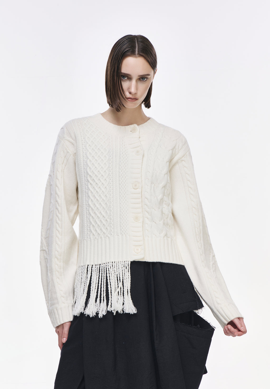PLASTRON ROUND NECK CARDIGAN