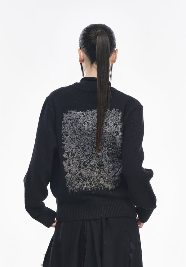 CHARIOT EMBROIDERED ROUND NECK CARDIGAN