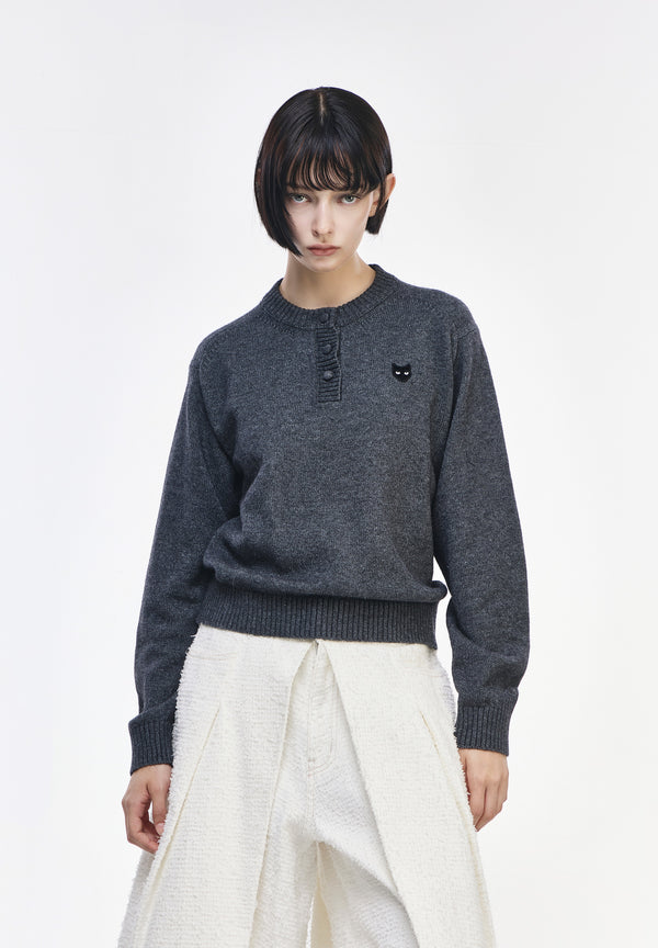 PANTHER CASHMERE BLEND HENLEY NECK