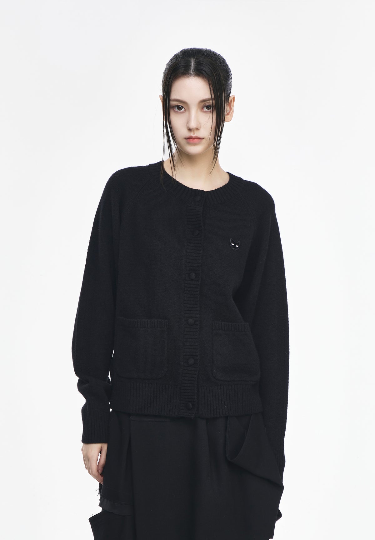 PANTHER CASHMERE BLEND ROUNDNECK CARDIGAN