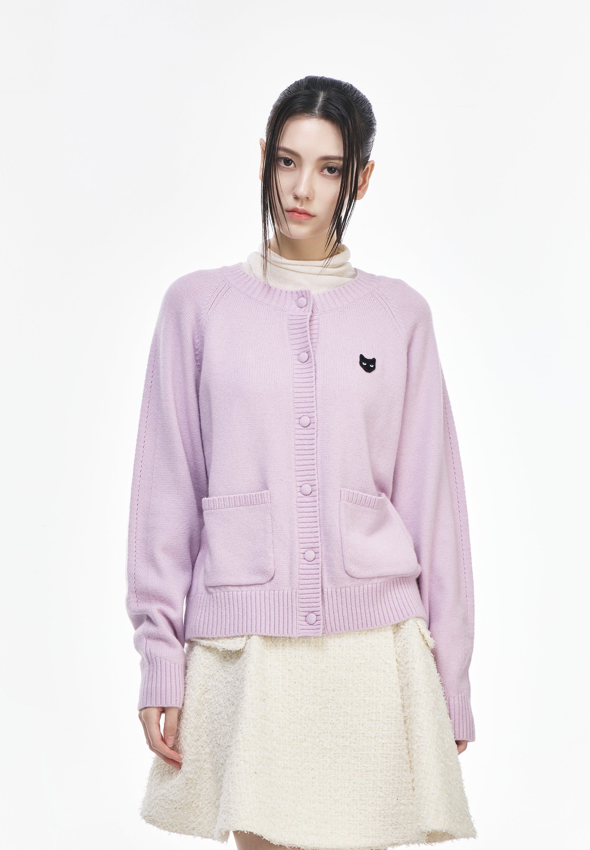 PANTHER CASHMERE BLEND ROUNDNECK CARDIGAN