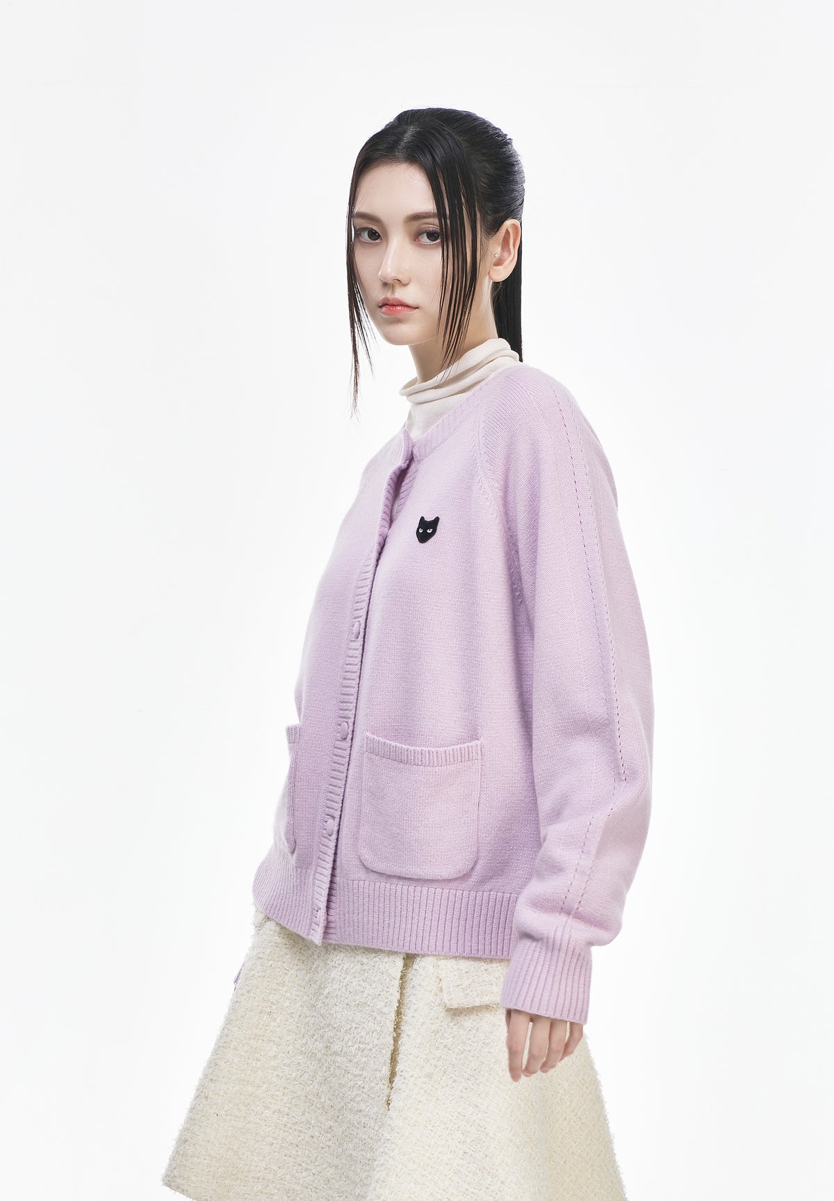 PANTHER CASHMERE BLEND ROUNDNECK CARDIGAN