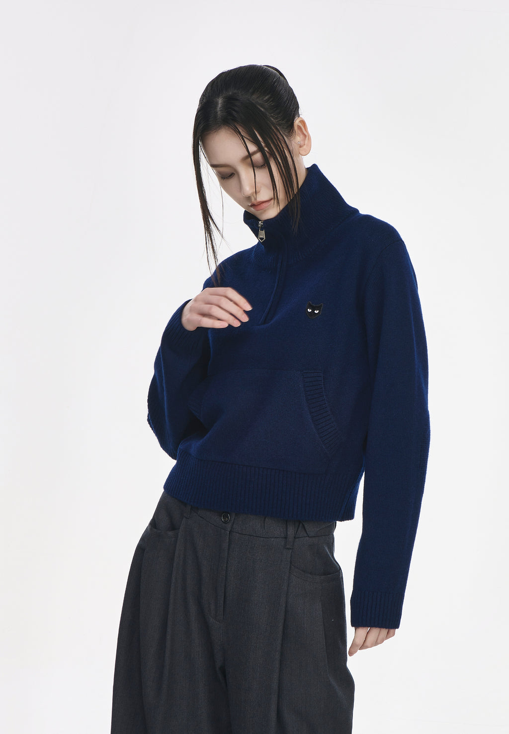 ZZERO PANTHER CASHMERE BLEND HALF ZIP UP