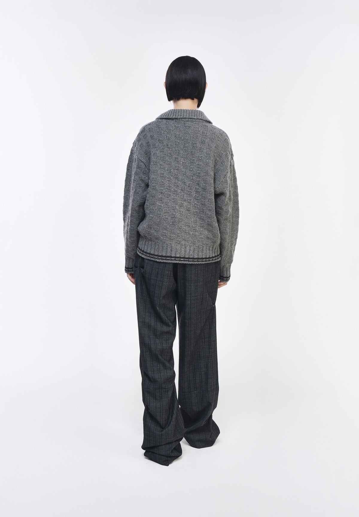 HIGH NECK RIBBED KNIT ZIP UP