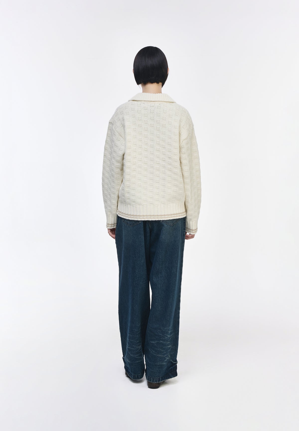 HIGH NECK RIBBED KNIT ZIP UP