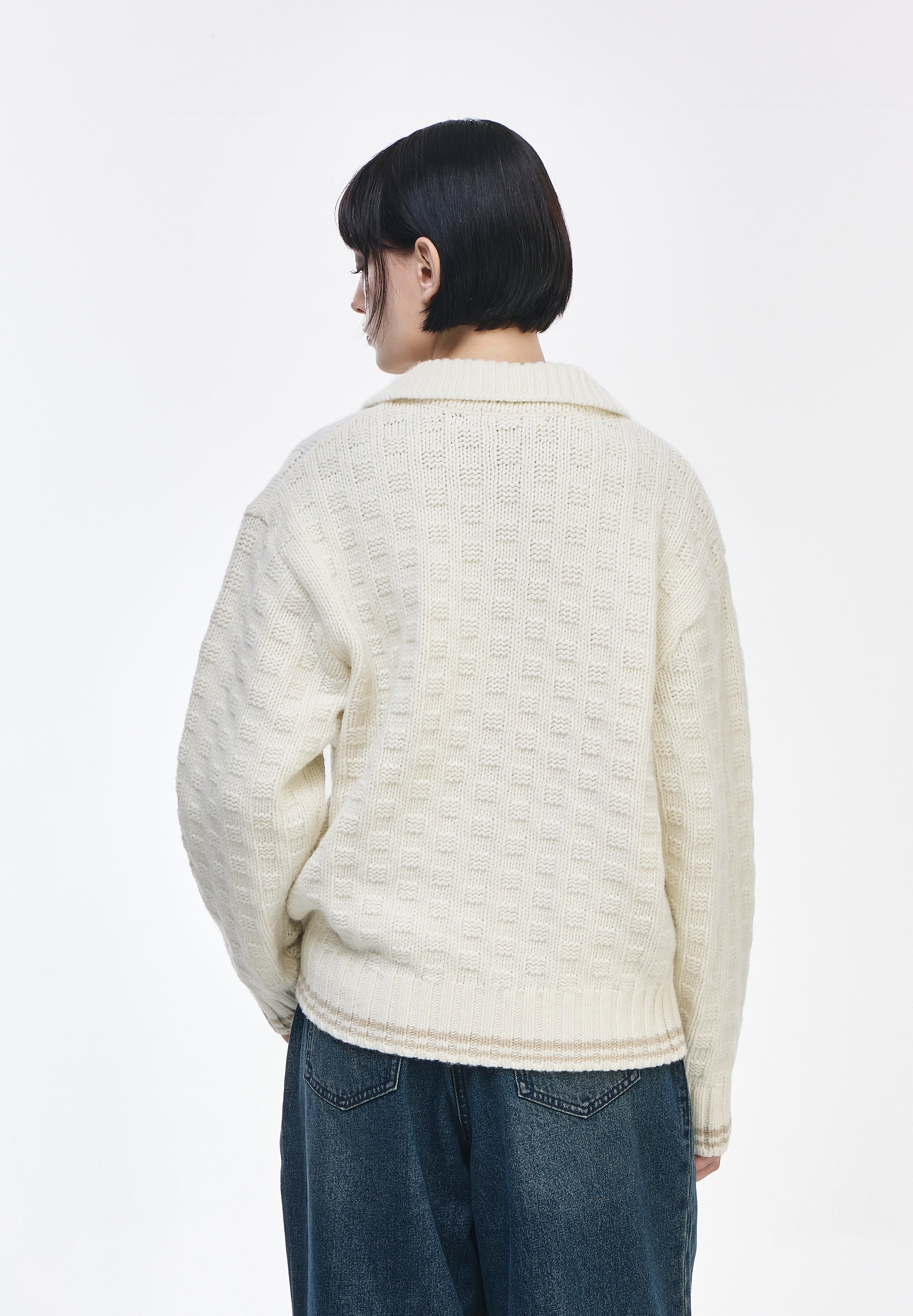 HIGH NECK RIBBED KNIT ZIP UP