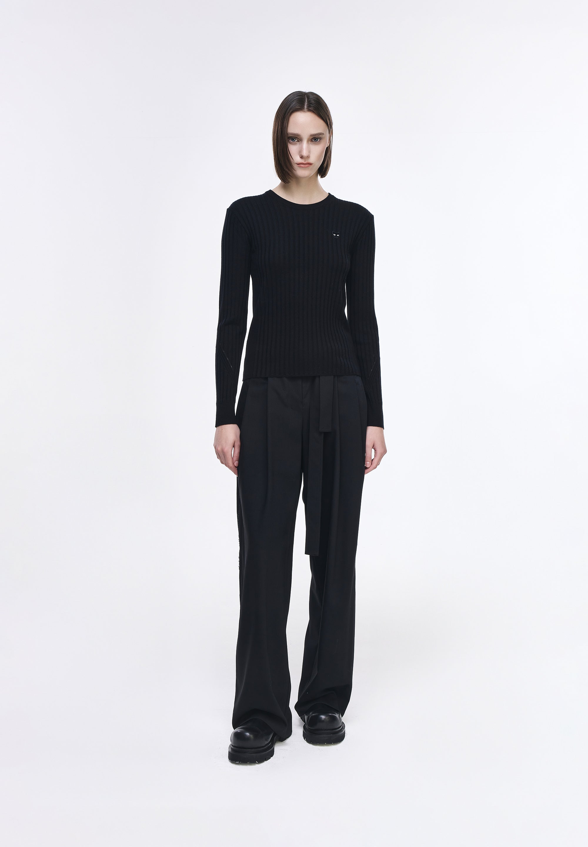PANTHER RIBBED ROUND NECK KNIT