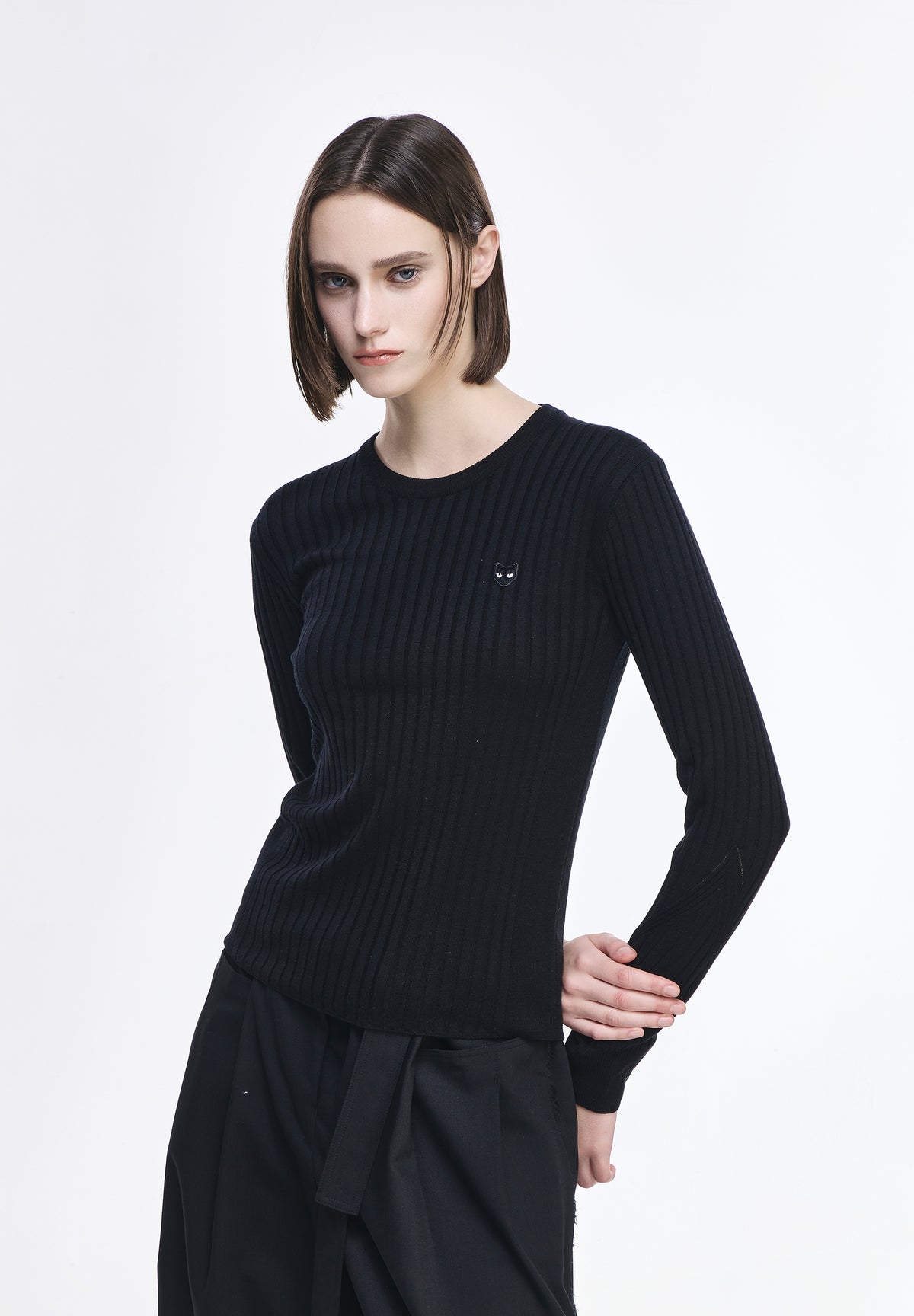 PANTHER RIBBED ROUND NECK KNIT