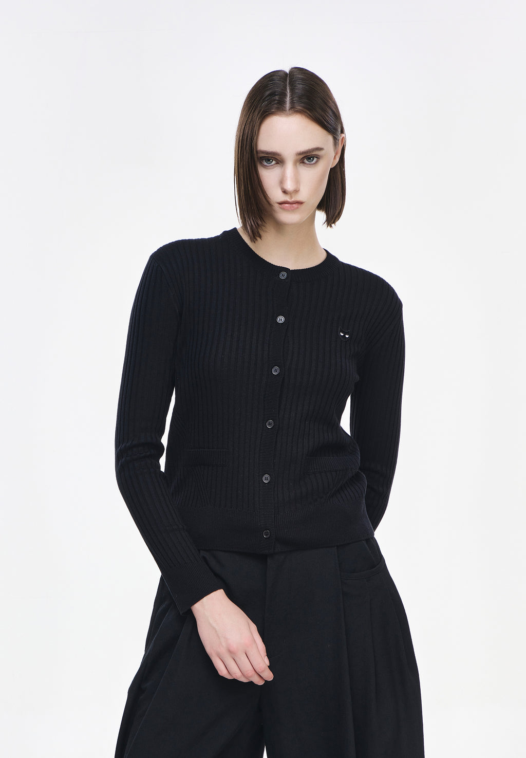 PANTHER RIBBED ROUNDNECK CARDIGAN