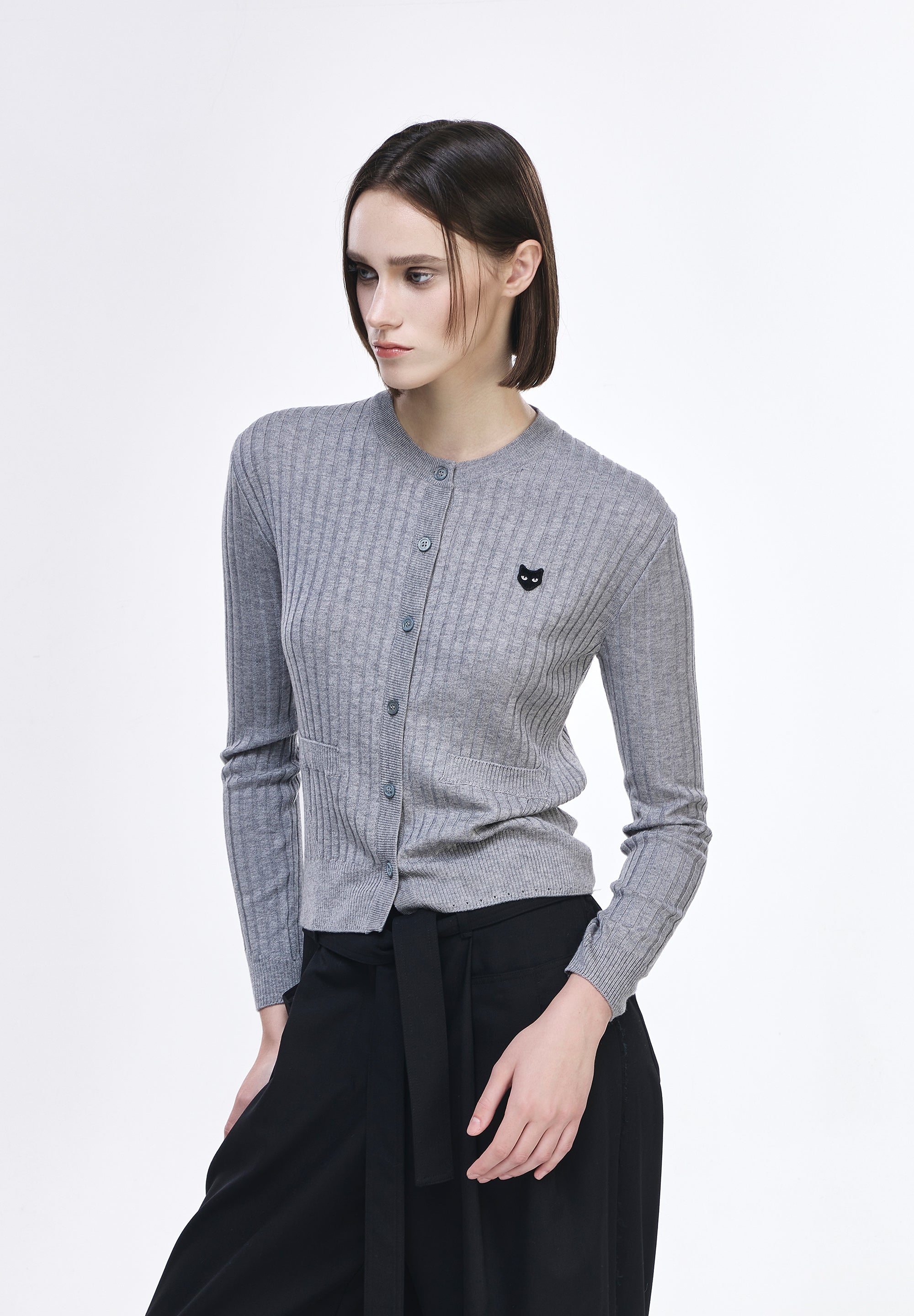 PANTHER RIBBED ROUNDNECK CARDIGAN