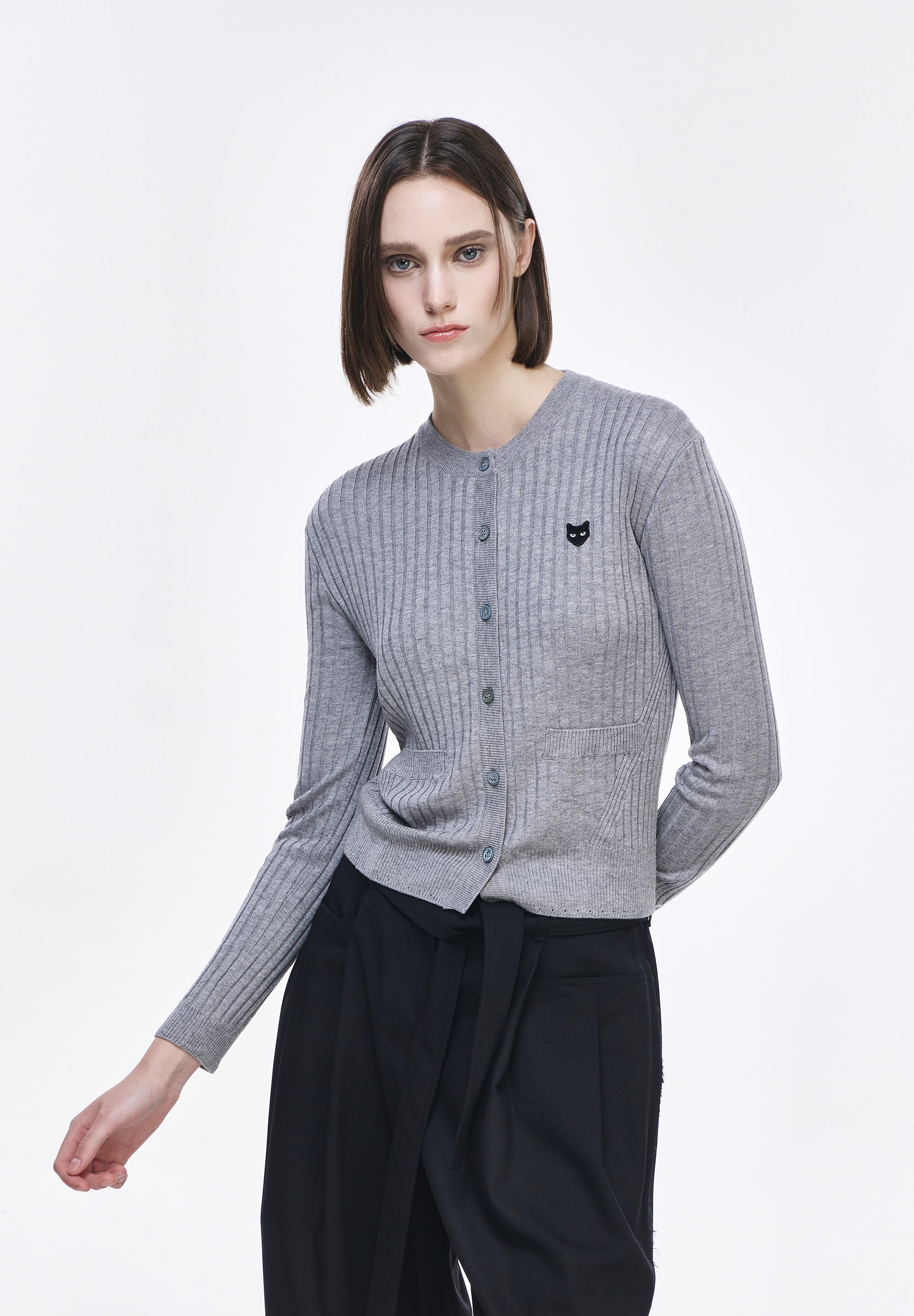 PANTHER RIBBED ROUNDNECK CARDIGAN