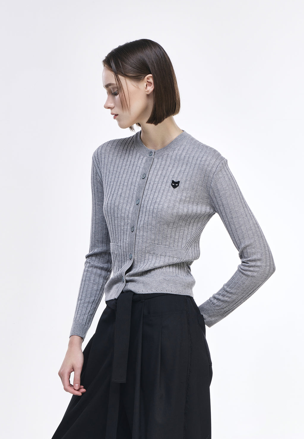PANTHER RIBBED ROUNDNECK CARDIGAN