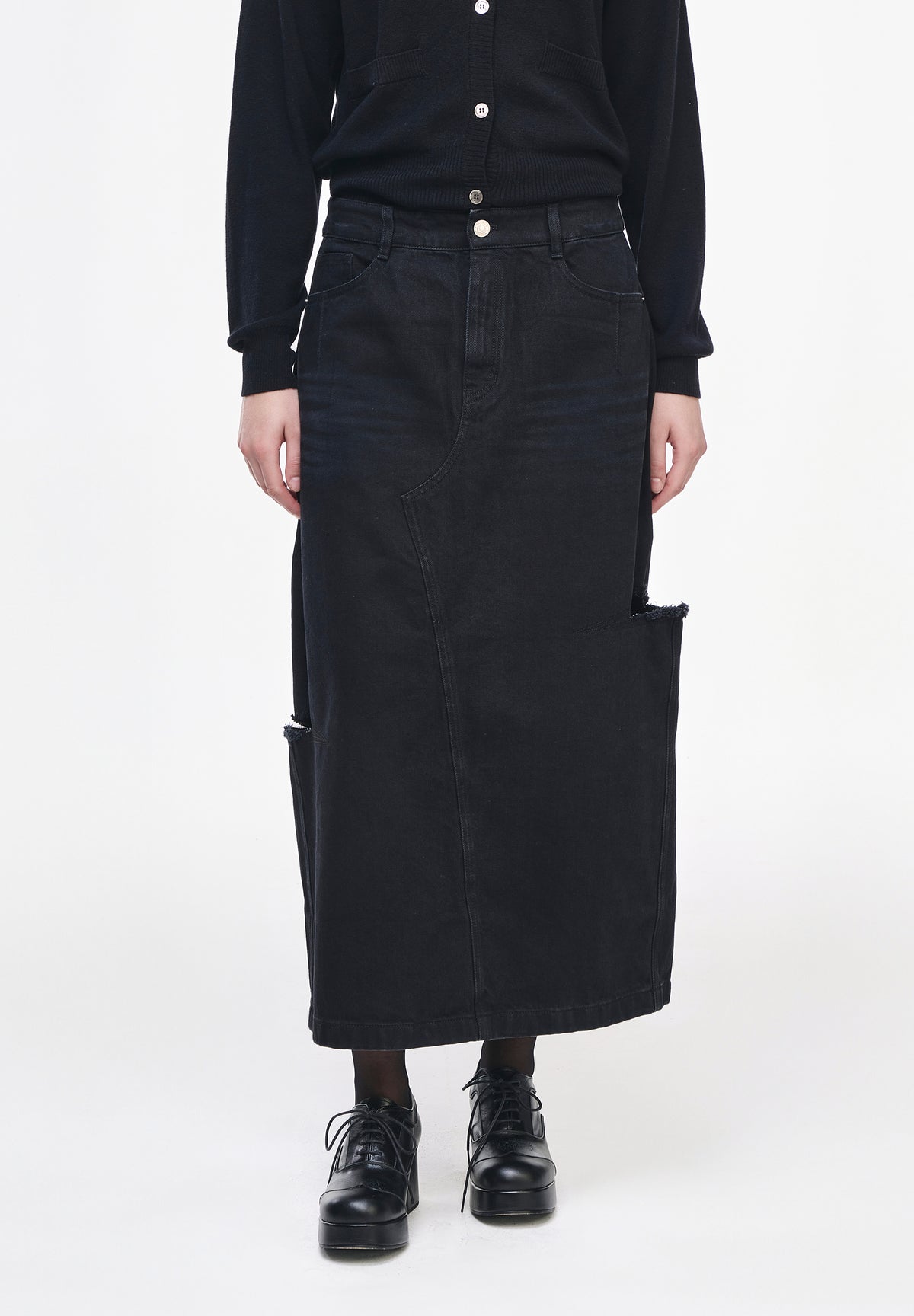 ASYMMETRIC SLIT DENIM SKIRT