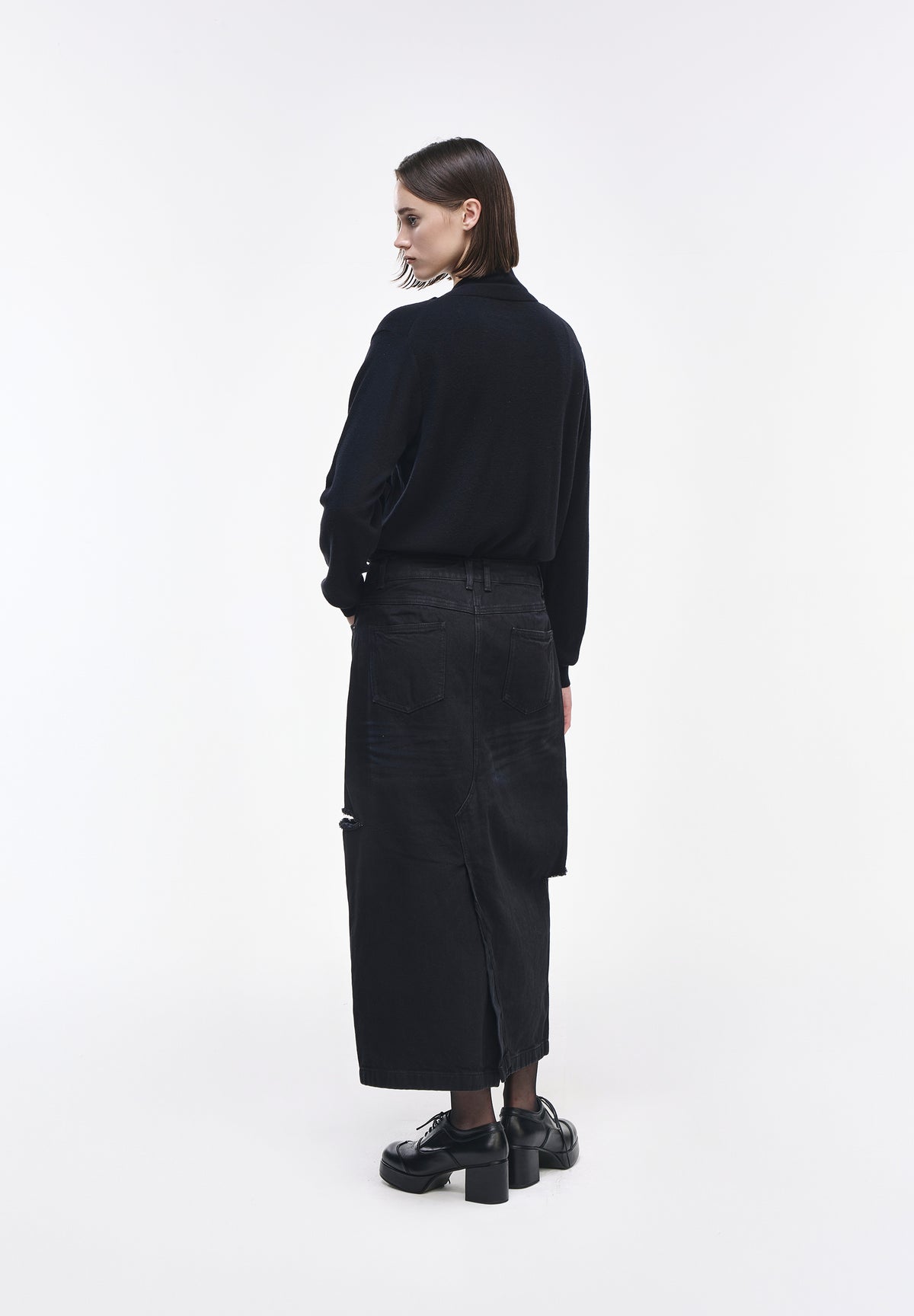 ASYMMETRIC SLIT DENIM SKIRT