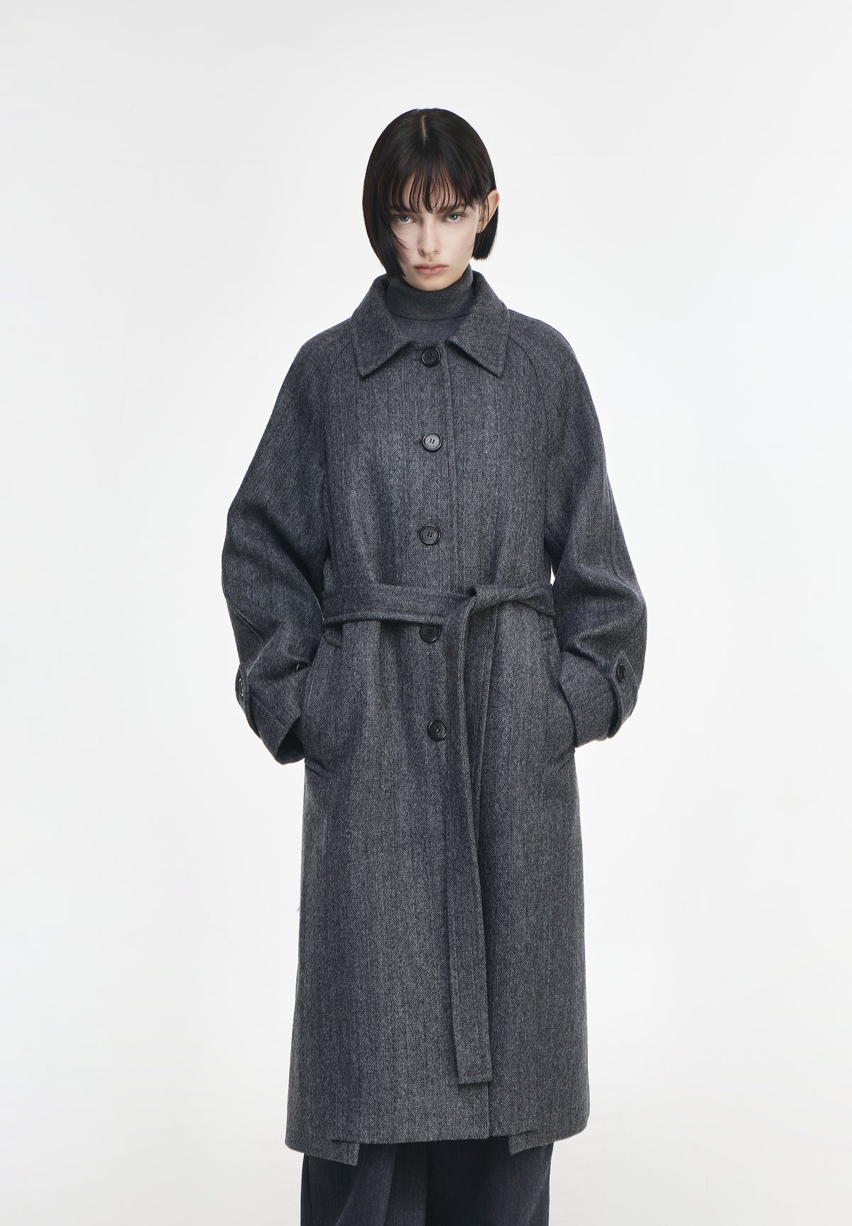 HERRINGBONE BALMACAAN COAT
