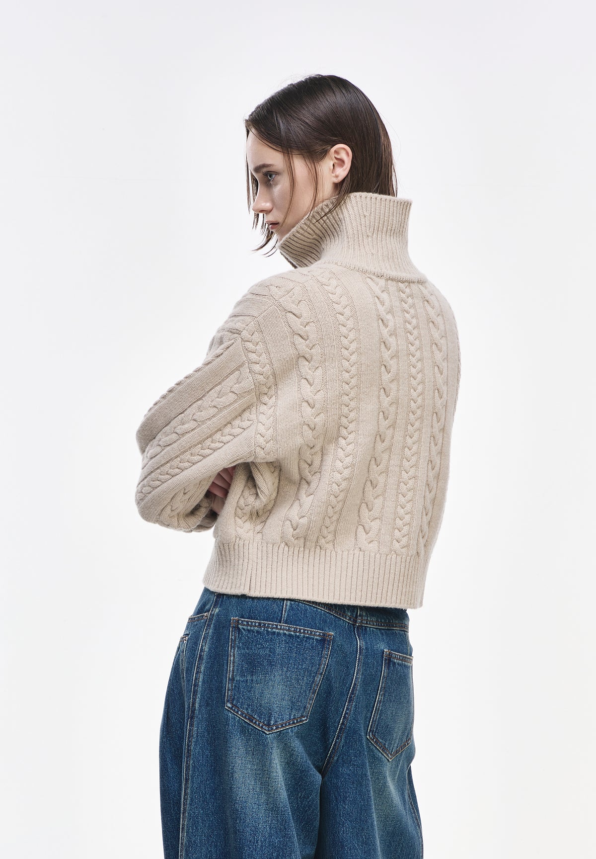 ZZERO CABLE OPEN COLLAR CARDIGAN