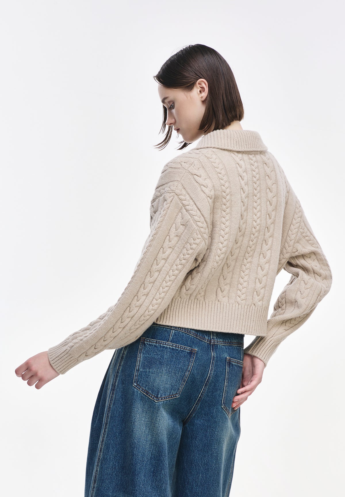 ZZERO CABLE OPEN COLLAR CARDIGAN