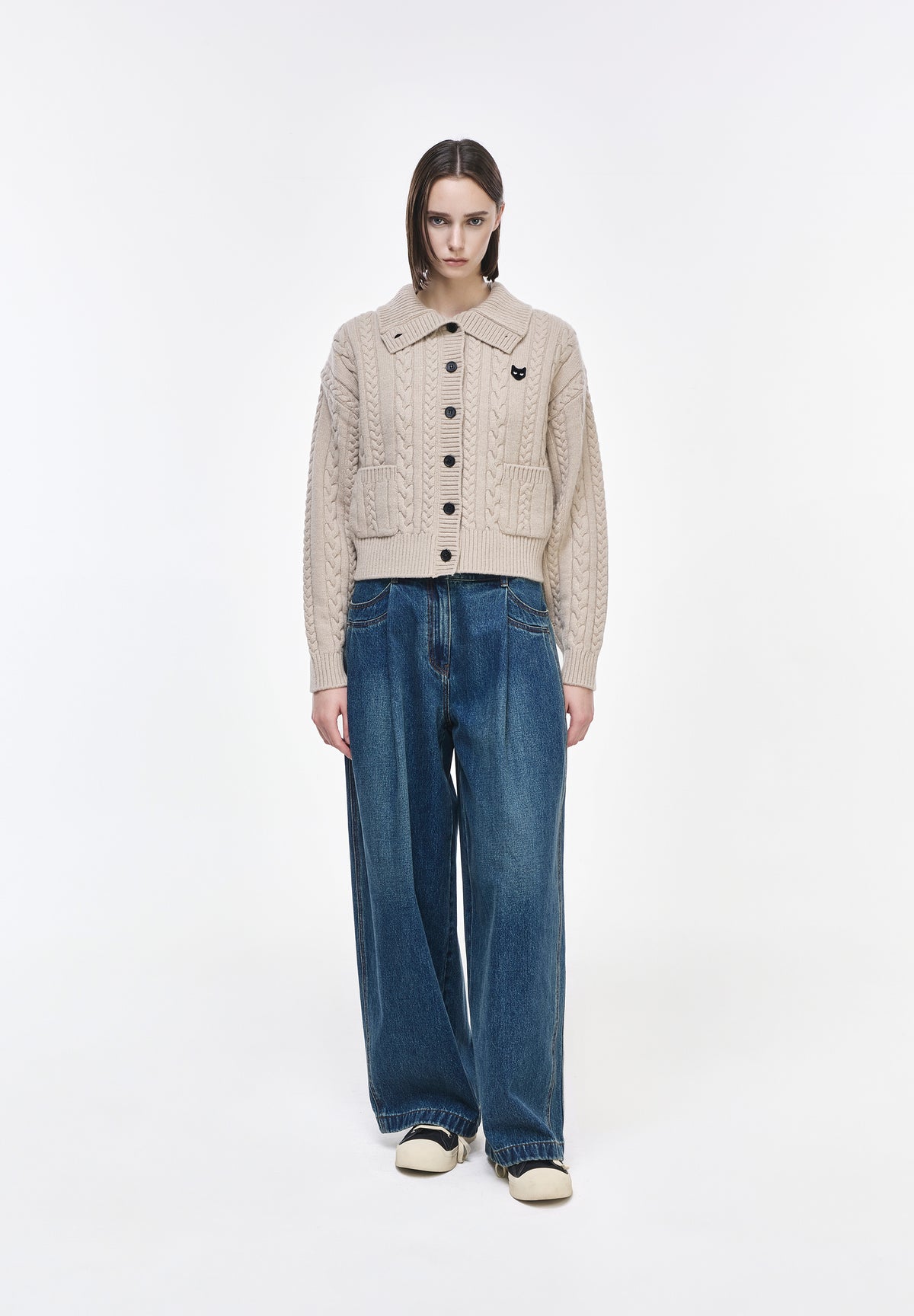 ZZERO CABLE OPEN COLLAR CARDIGAN