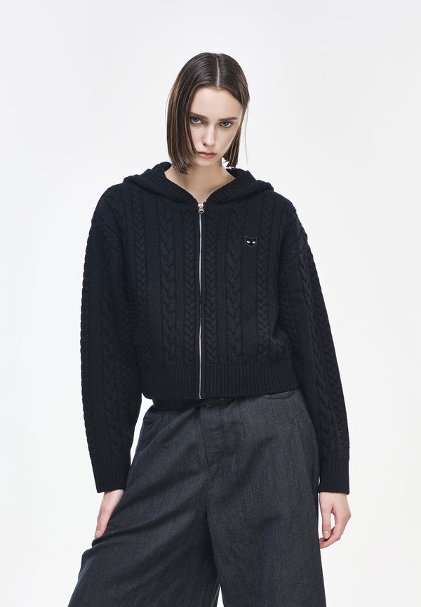 ZZERO CABLE KNIT HOOD ZIP UP